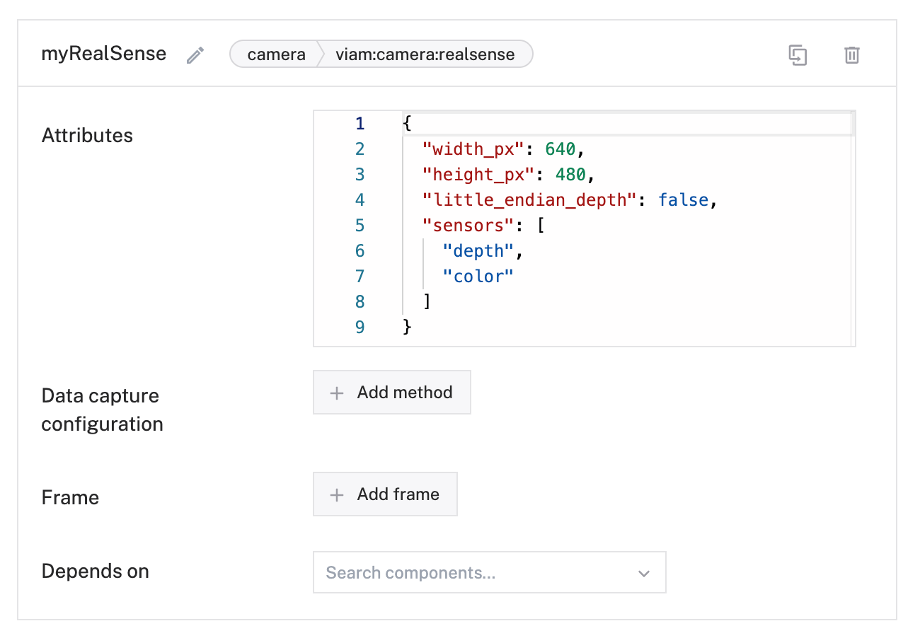 An example configuration for an Intel RealSense camera.